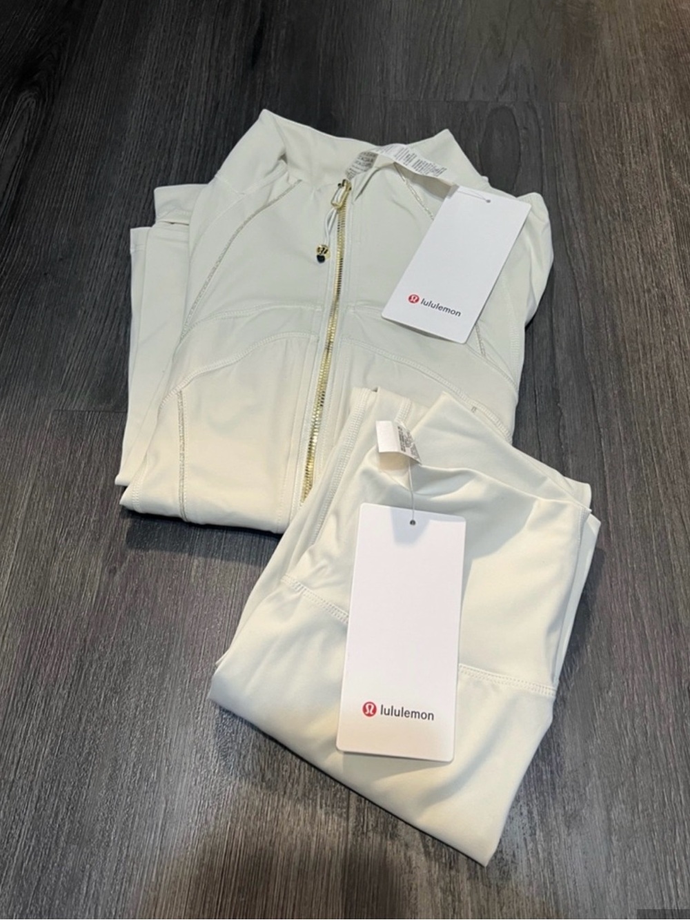 lululemon athletica White Zip Front Bomber Jacket with Gold Hardware